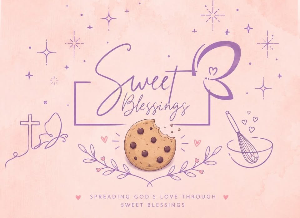 Sweet Blessings logo with a cookie, cross and butterfly